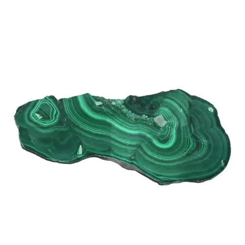 Malachite artifacts displayed with historical information